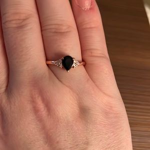 Amazing black onyx teardrop cubic zirconia ring on rose gold plating.